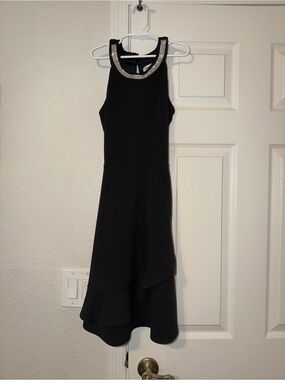 Speechless Kids Elegant Black Sleeveless Dress with Embellished Neckline